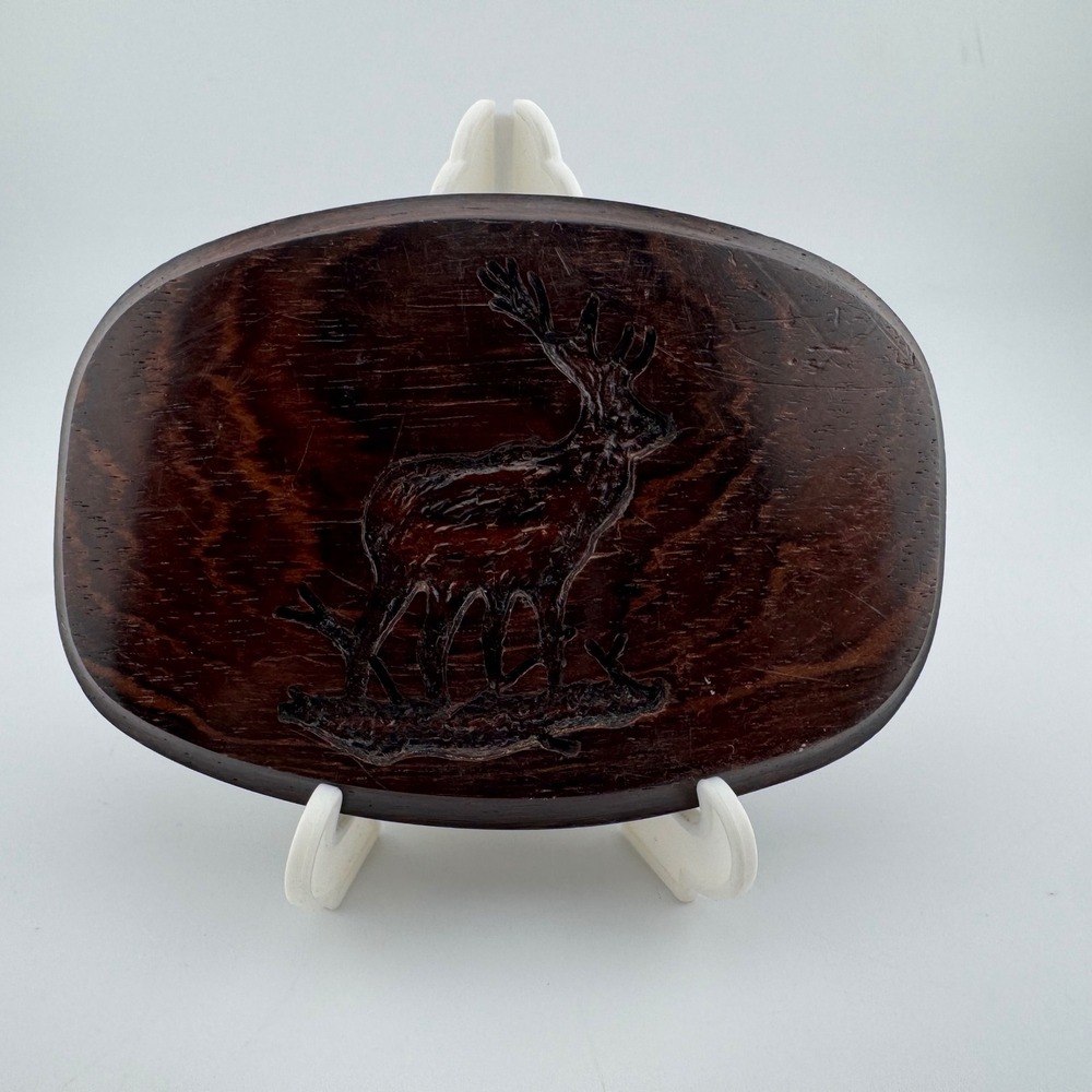 Vintage‎ Kingwood S. America Belt Buckle Brown Wood Excellent Elk 1994 (#124)